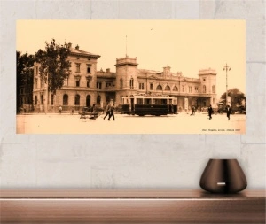 Stari Beograd- Zeleznicka stanica 1929. god., uramljena slika 50x100cm - Img 2