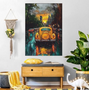 Stari zuti auto, uramljena slika 40x50cm ,50x70cm i 60x90cm - Img 2