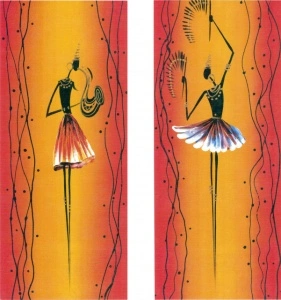 African musicians, dve uramljene slike 30x70cm svaka