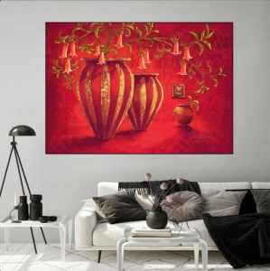 Antičke crvene vazee, uramljena slika 70x100 cm - Img 2