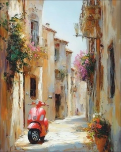 Crvena vespa, uramljena slika 40x50cm ,50x70cm i 60x90cm
