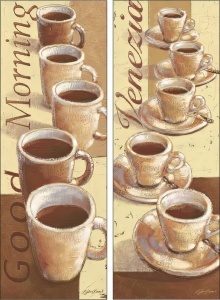 Dobro jutro, kafa Roma, Venecija, komplet od dve uramljene slike 30x70cm svaka