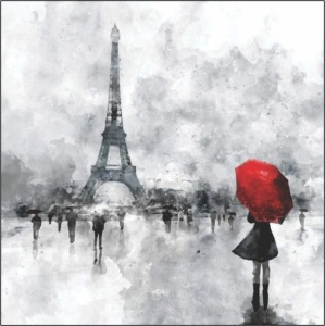 Paris Red umbrella , uramljena slika 50x50cm