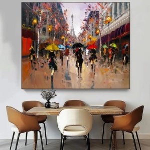 Paris with umbrellas, uramljena slika 40x50cm , 50x70cm i 60x90cm - Img 2