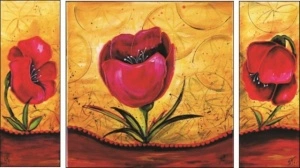 Red flowers, three framed pictures