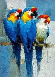 Veseli Papagaji, uramljena slika 40x50cm , 50x70cm i 60x90cm