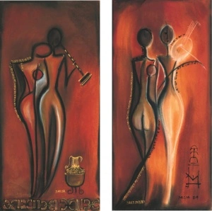 Dalia, dve uramljene slike 30x70cm svaka