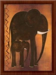 Mother and baby elephant, framed picture