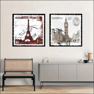 Old stamps, komplet od dve uramljene slike 40x40cm svaka - Img 2
