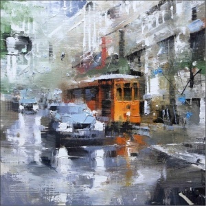 Zuti tramvaj, uramljena slika 50x50cm