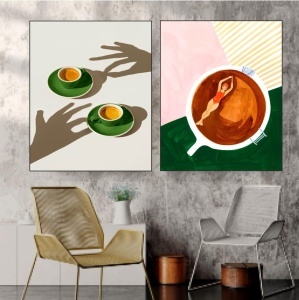 Coffie break, dve uramljene slike dimenzije 30x40cm i 40x50cm svaka - Img 2