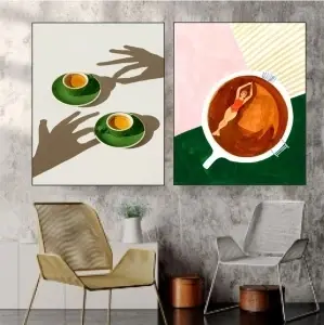 Coffie break, dve uramljene slike dimenzije 30x40cm i 40x50cm svaka - Img 2