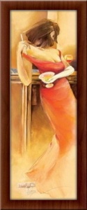 Dama u crvenoj haljini, uramljena slika 30 x 70 cm