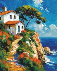 Kuca na moru 1 , uramljena slika 40x50cm i 50x70cm