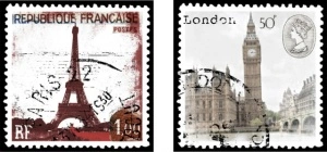 Old stamps, komplet od dve uramljene slike 40x40cm svaka