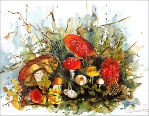 Red mushrooms, uramljena slika 50x70cm