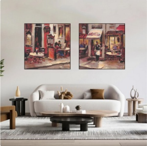 Sidewalk cafe, komplet od dve uramljene slike dimenzije 40x40cm svaka - Img 2