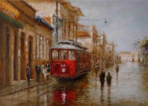 Crveni tramvaj, uramljena slika 40x50cm ,50x70cm i 60x90cm