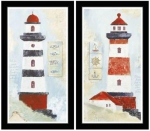 Crveno beli svetionici, dve uramljene slike 15x35cm svaka