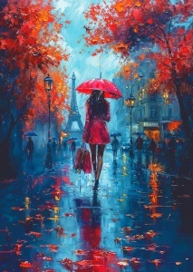 Devojka sa crvenim kisobranom, uramljena slika 40x50cm ,50x70cm i 60x90cm