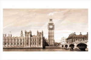 London sephia, uramljena slika 50x100cm