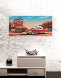 Old red car route 66 No 1, uramljena slika 30x70cm - Img 2