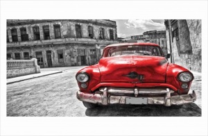 Cuban red car draw, uramljena slika 50x100cm