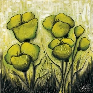Green flowers, uramljena slika 50x50cm