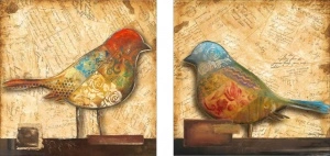 Happy birds, komplet od dve uramljene slike30x30cm i 50x50cm svaka