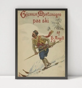 Kroz Crnu Goru na skijama" 1895. , stari poster, uramljena slika 30x40cm i 40x50cm - Img 2