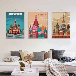 Old posters MOSKVA , tri uramljene slike 30x40cm svaka - Img 2