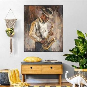 Saxofonista, uramljena slika 40x50cm i 50x70cm - Img 2