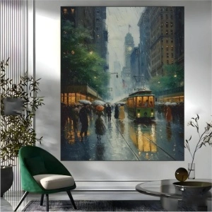 Tramvaj u gradu, uramljena slika 40x50cm ,50x70cm i 60x90cm - Img 2