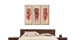 Triptih crvenih figura, 3 uramljene slike 30x70cm svaka - Img 2