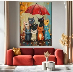 Cats with umbrella, uramljena slika 40x50cm ,50x70cm i 60x90cm - Img 2