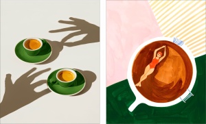 Coffie break, dve uramljene slike dimenzije 30x40cm i 40x50cm svaka