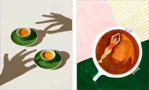 Coffie break, dve uramljene slike dimenzije 30x40cm i 40x50cm svaka