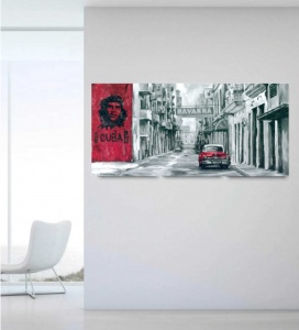 Cuban old car, uramljena slika 30x70cm - Img 2