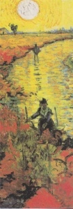 Der rote weingarten in arles (detail)-Van Gogh 1888., uramljena slika 35x100cm