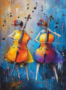 Duo chello, uramljena slika 40x50cm ,50x70cm i 60x90cm