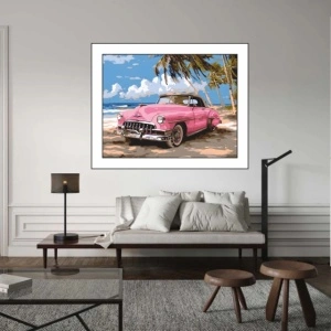 Old pink car, uramljena slika 40x50cm i 50x70cm - Img 2