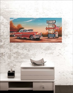 Old red car route 66 No 2, uramljena slika 30x70cm - Img 2