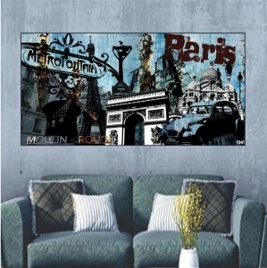 Paris Moulin Rouge, uramljena slika 50x100cm - Img 2