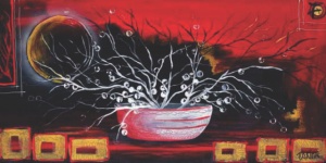 Rosso d oriente, uramljena slika 50 x 100 cm