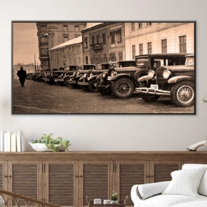 Stari Beograd, taxi ispred hotela Srpski Kralj, 1920., uramljena slika 50x100cm - Img 2