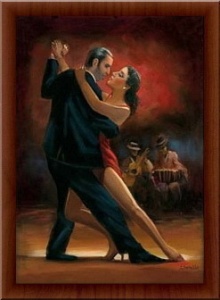 Tango plesni par, uramljena slika 50 x 70 cm - Img 2