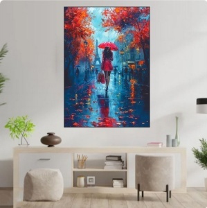 Devojka sa crvenim kisobranom, uramljena slika 40x50cm ,50x70cm i 60x90cm - Img 2
