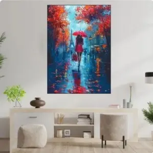 Devojka sa crvenim kisobranom, uramljena slika 40x50cm ,50x70cm i 60x90cm - Img 2