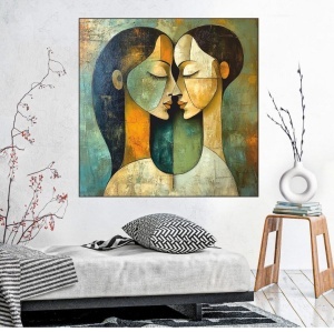 Kissing couple, uramljena slika 50x50cm - Img 2