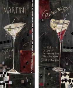 Martini, Cosmopolitan, komplet 2 uramljene slike 30x70cm svaka